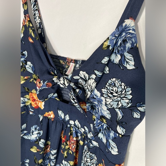 Xhilaration Floral Blue Midi Dress Tie Front, XL - Picture 3 of 5